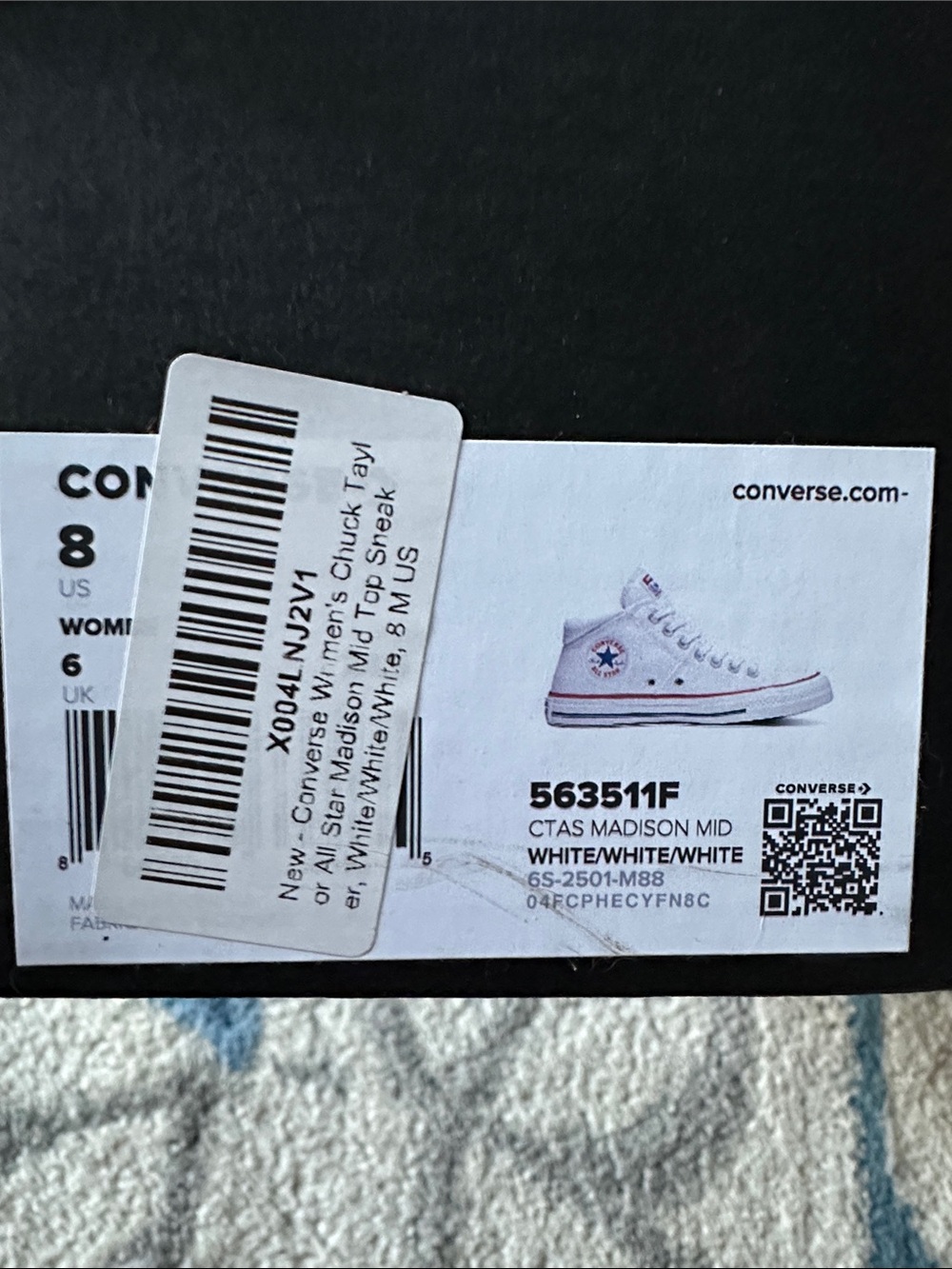 Converse Mid Top Madison in White with Red & Black Stripes - Picture 2 of 7